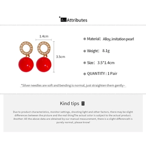 Detailed size specifications for red imitation pearl earrings with 3.5cm length dimensions