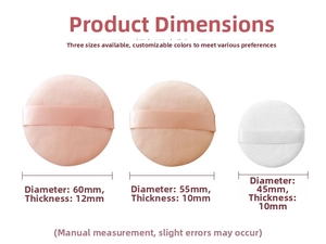 Detailed dimension guide for large, medium, and small round crystal velvet powder puffs