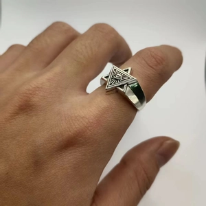Retro 925 Thai silver All-Seeing Eye ring with Hexagram design for men