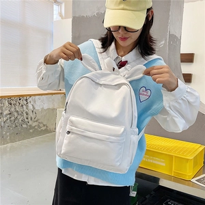 White canvas school backpack with cute rabbit ears and spacious front zipper pocket