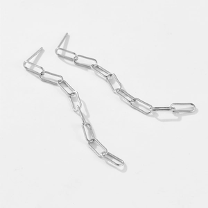 Minimalist S925 sterling silver long chain earrings with paperclip link design