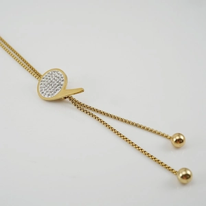 Collana lunga in acciaio inossidabile placcato oro 18K con ciondolo circolare di cristalli