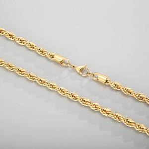 Classic gold stainless steel rope chain necklace for men and women with lobster clasp