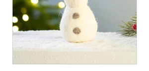 Detailed close-up of wool felt snowman ornament showing button texture and festive bokeh