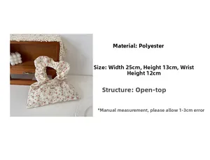 Detail view of floral canvas handbag with dimensions 25x13cm and polyester fabric texture