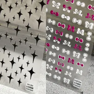 3D Embossed Nail Art Stickers Self Adhesive Bow Ribbon Star Patterns Manicure Face Keyboard Decals Decoration For Women DIY Elegant Design