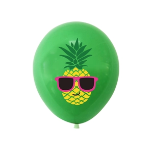 Green Hawaiian party balloon with cute smiling pineapple wearing pink sunglasses