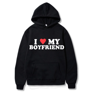 Classic black I Love My Boyfriend hoodie with kangaroo pocket and ribbed cuffs