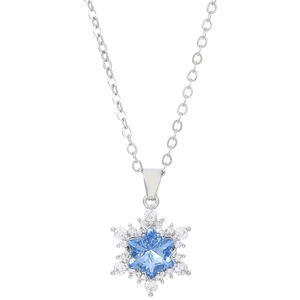 Elegante collar de copo de nieve plateado con cristal azul claro y circonitas blancas