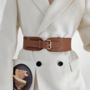 Women Elastic Wide Waist Belt Faux Leather Corset Cinch Belt With Square Pin Buckle Fashion High Stretch Waistband Accessory