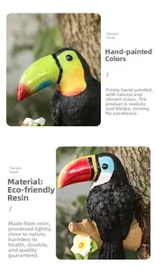 Détail de la figurine de toucan en résine peinte à la main avec une texture de plumes réelle