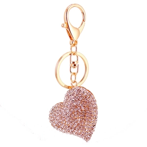 Porte-clés cœur étincelant avec strass roses et finition dorée avec fermoir mousqueton