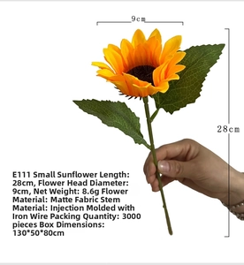 Detailed view of artificial sunflower measuring 28cm with a 9cm flower head diameter