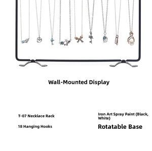 Rotating iron necklace display rack with 18 hooks for wall-mounted jewelry storage