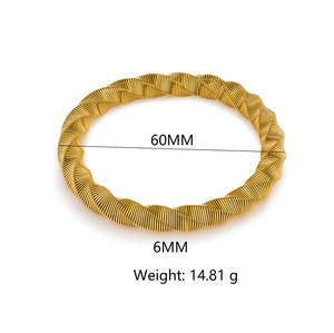 Polished gold twisted cable stainless steel bangle bracelet with 60mm inner diameter