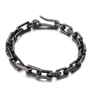 Geometric Rectangular Chain Bracelet Titanium Stainless Steel Industrial Vintage Punk Wristband For Men Women