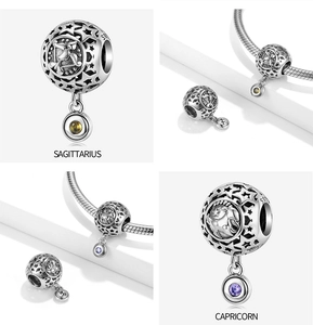 Detailed S925 silver zodiac charms for Sagittarius and Capricorn with colored gems