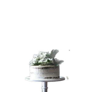 Creative Christmas acrylic cake topper with white floral decorations on a pedestal stand