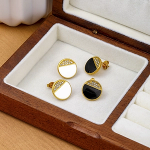 Boucles D'oreilles Puces Géométriques Rondes Carrées En Acier Inoxydable Avec Zircon Et Émail Bijoux De Mode Pour Femmes