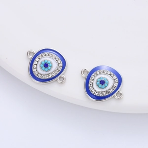 Evil eye alloy charms with blue enamel and rhinestones for DIY jewelry making