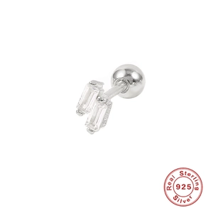 Mini S925 sterling silver rectangular baguette cut stud earrings with screw back closure