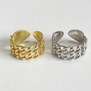Minimalist double chain S925 sterling silver open ring in gold and silver finishes
