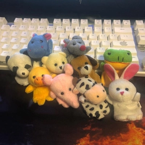 Set of 10 plush animal finger puppets including panda, frog, and rabbit for kids' role play