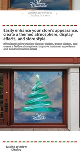 Green geometric Christmas tree window sticker with Merry Christmas text for store decor