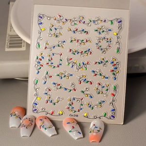 Adesivi per unghie 5D a forma di luci di Natale con perle colorate e texture a rilievo