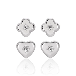 925 Sterling Silver Clover Heart Stud Earrings For Women Rhinestone Inlaid Minimalist Silver Jewelry Earring With Silver Back