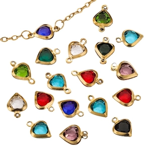 Colorful heart crystal pendants in gold plated stainless steel for jewelry making