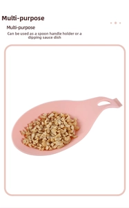 Detail of pink silicone spoon rest and dipping dish featuring nuts and a hanging hole