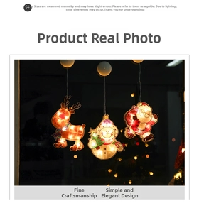 Detail of Christmas LED suction cup lights featuring Santa, snowman, and reindeer designs