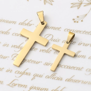 Polished gold stainless steel cross pendants in two sizes for DIY necklace jewelry