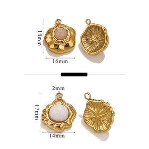 Golden flower pendants with natural pink and white stones in two sizes for jewelry DIY