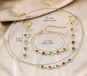 Paramètres de taille détaillés pour l'ensemble collier, bracelet et boucles d'oreilles cœur