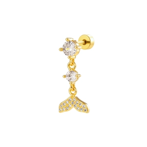 Vintage coffee gold mermaid tail screw back earrings with sparkling clear cubic zirconia