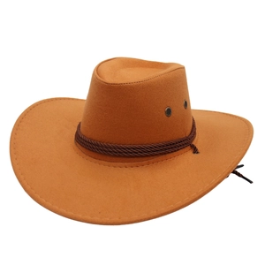 Classic wide brim western cowboy hat in camel brown felt with woven cord decoration