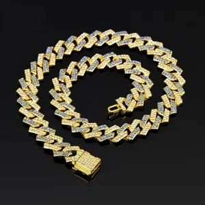 Hip Hop Cuban Link Chain Necklace Rhinestone Inlaid Zinc Alloy Geometric Rhombus Jewelry For Men And Women