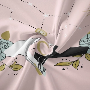 Detailed macro view of soft celestial fabric showing smooth texture and constellation print