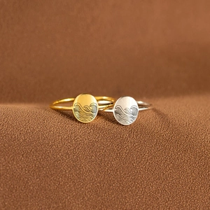 Minimalist S925 sterling silver open rings with ocean wave engraving in gold and silver