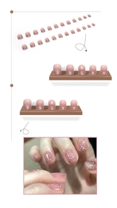 Short square pink gradient press-on nails with silver glitter details and full 24pcs set