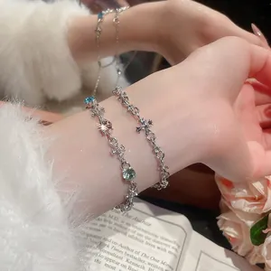 Sparkling crystal cross pendant bracelet and colorful gemstone charm hand jewelry for women