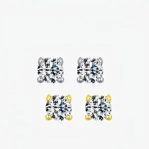 Moissanite Stud Earrings With 925 Sterling Silver Earring Post Round Brilliant Cut Sparkly Minimalist Jewelry For Women