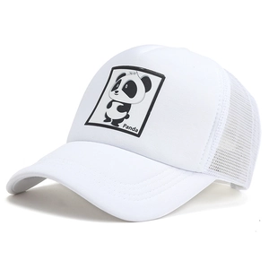 White breathable outdoor mesh baseball cap featuring a cute cartoon panda print design