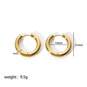 Detail of 4mm thick 18K gold-plated stainless steel hoop earrings with size measurements