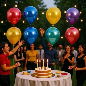 Vibrant metallic chrome balloons set for party decor featuring gold, red and blue colors