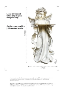 Detailed dimensions of antique white angel floor statue with golden metal tray 100cm tall