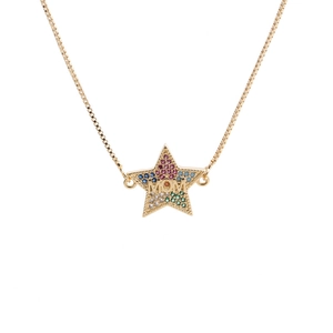 Gold star MAMA necklace with colorful cubic zirconia stones and adjustable chain