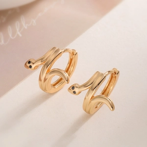 Snake Hoop Earrings Gold Plated Copper Vintage Animal Design Black Zircon Inlaid Niche Personality For Women